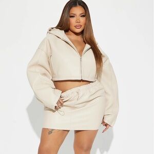 Kelly Faux Leather Skirt Set-Cream-3X